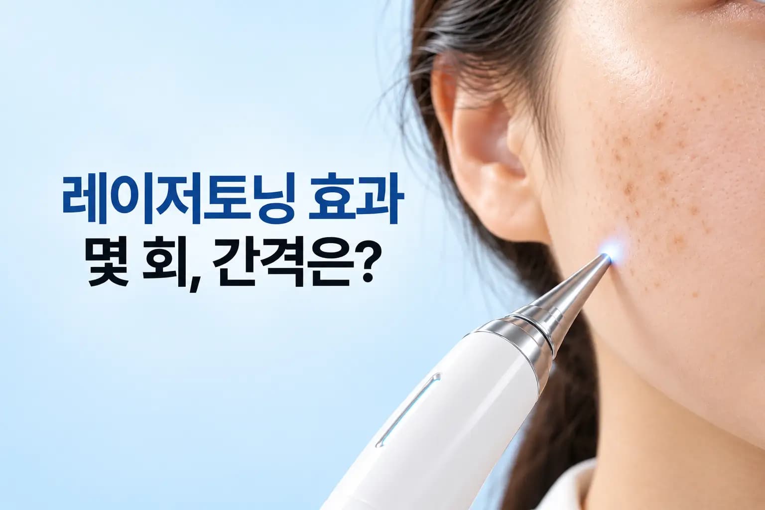 레이저 핸드피스와 멜라닌 색소가 회차마다 옅어지는 피부 확대 컷을 담은 레이저토닝 효과 썸네일